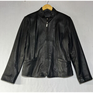 Bernardo Leather Jacket Womens Large Black Full Zip Studded Soft